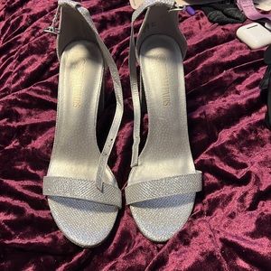 silver glittery heels